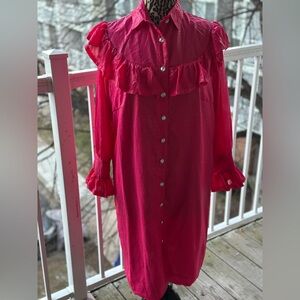 Ruffled Button-Down Pink Dress